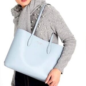 Kate Spade Canvas Coated Large Tote Bag Pocket Book Eggshell Blue Pastel City
